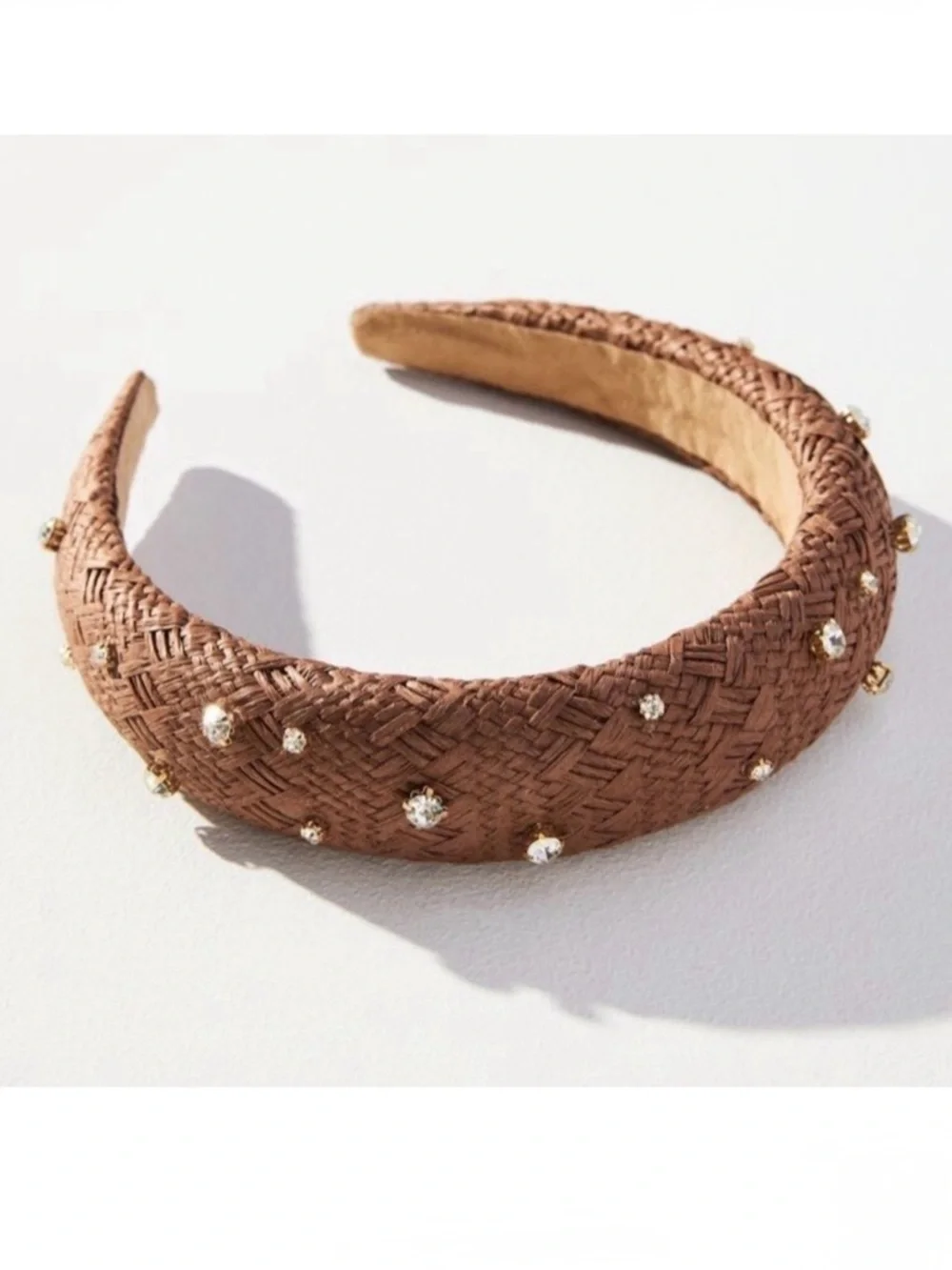 Anthropologie Raffia Headband with Crystals in Brown. Flawed. New!